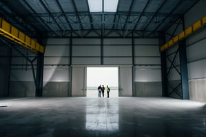 Revisión de los espacios de una nave industrial por parte de un equipo de trabajadores